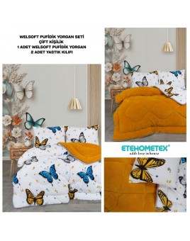 ETE HOMETEX ÇİFT KİŞİLİK LÜX WELSOFT YORGAN SETİ 195X215CM KELEBEK HARDAL 8696474232007